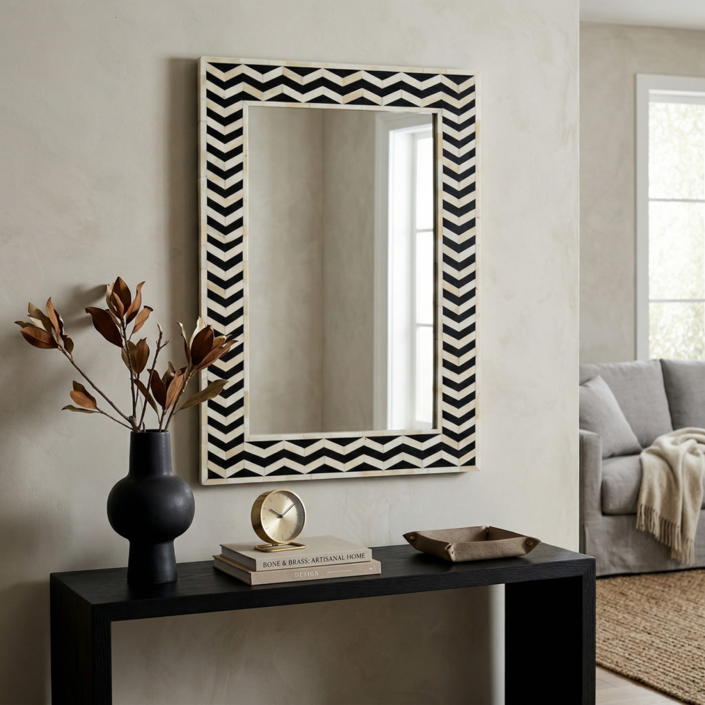 Mila Rectangle Chevron Bone Wall Mirror