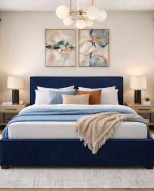 Uptown King Size Bed, Blue Velvet
