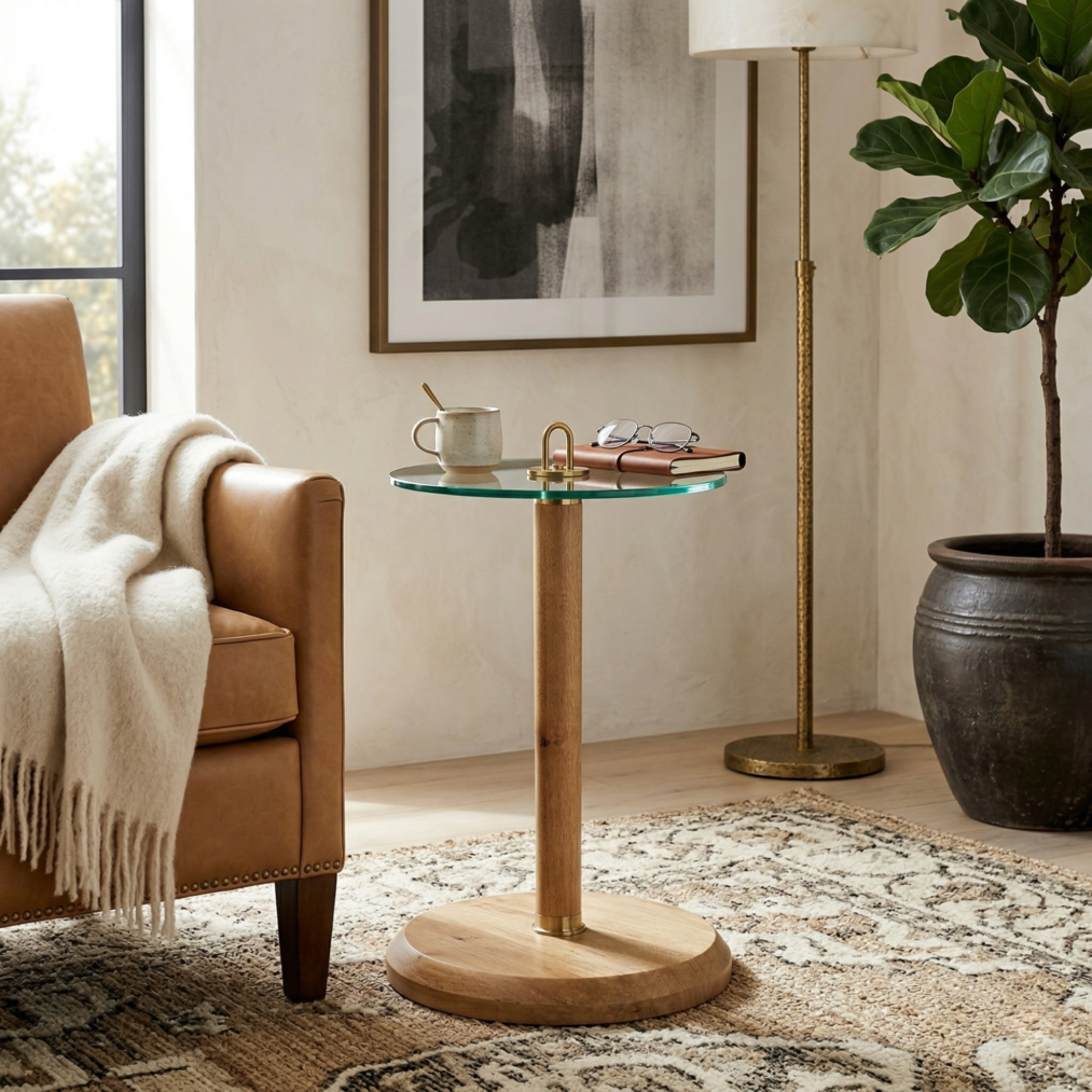 Durian Glass Top Side Table, Natural